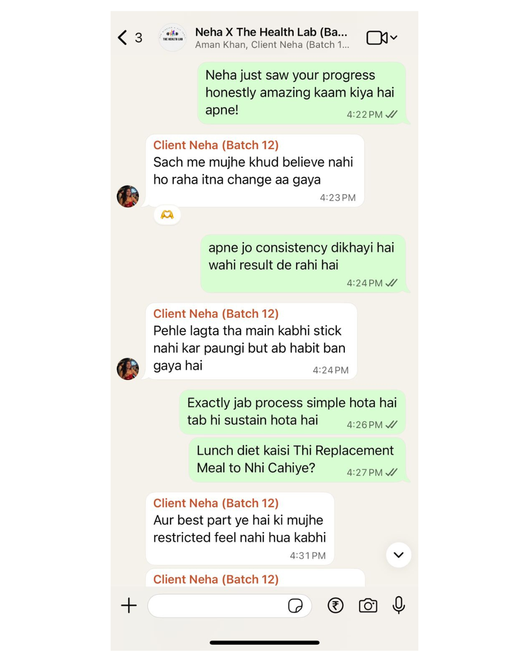 Accountability WhatsApp coaching screenshot