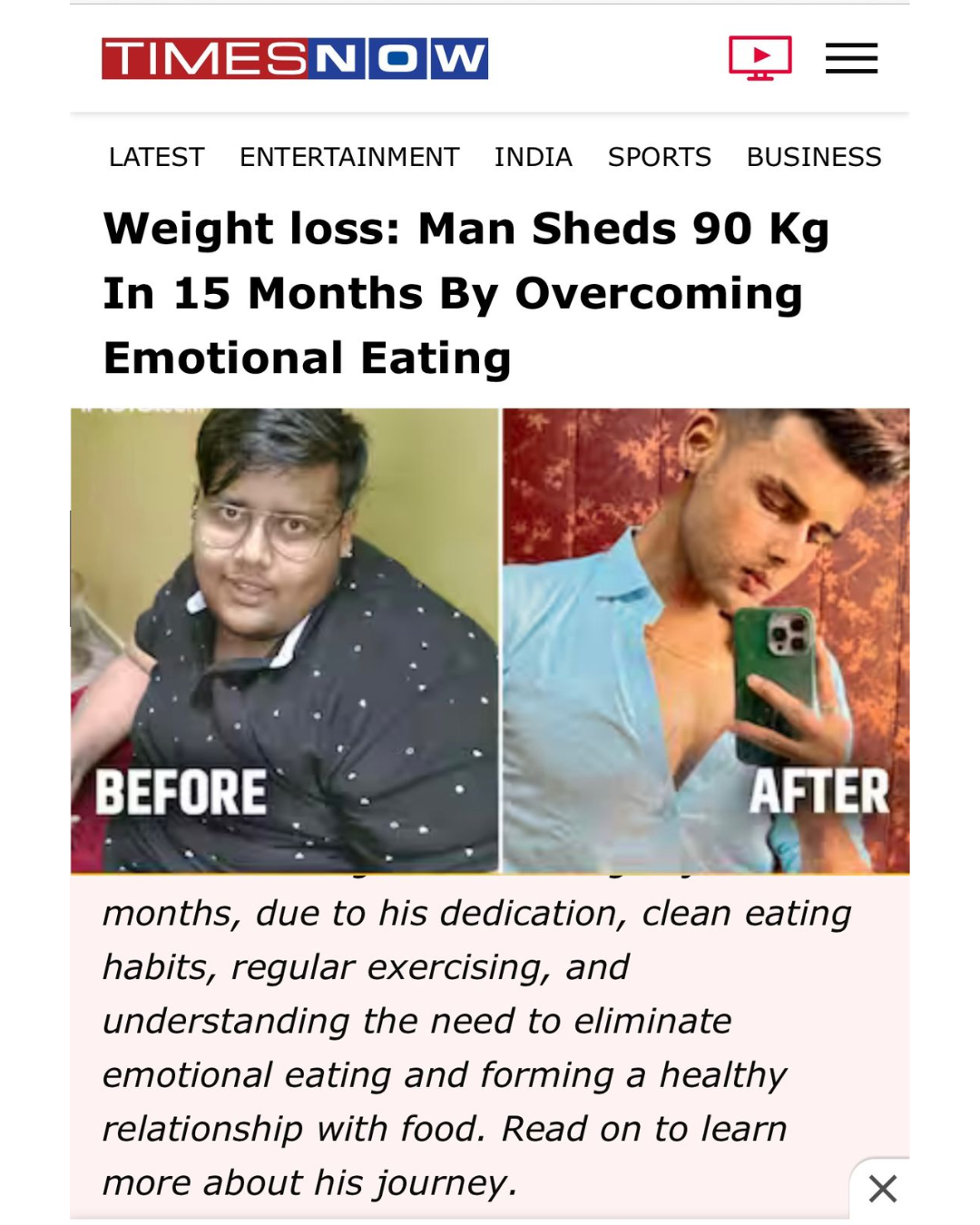 Times Now published feature screenshot